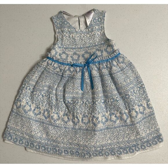 Blueberi Boulevard Blue & White Sleeveless Lace Lined‎ Dress Easter Party 2T - Picture 1 of 6